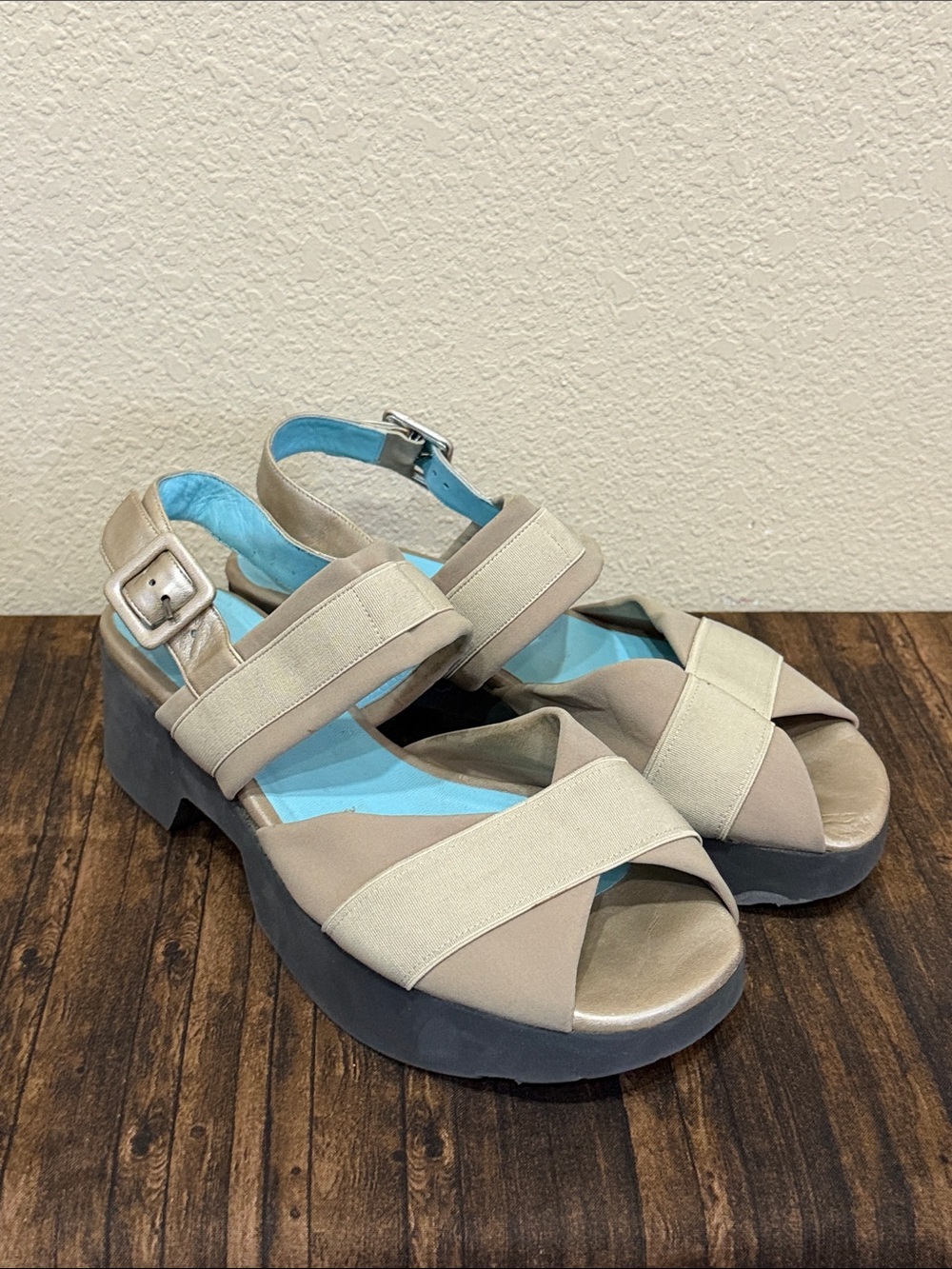 Thierry Rabotin Beige and Light Blue Platform Sandals